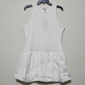 Gianni Bini Dress XL White Mini Round Neck Sleeveless Pleated Bubble Hem 494226